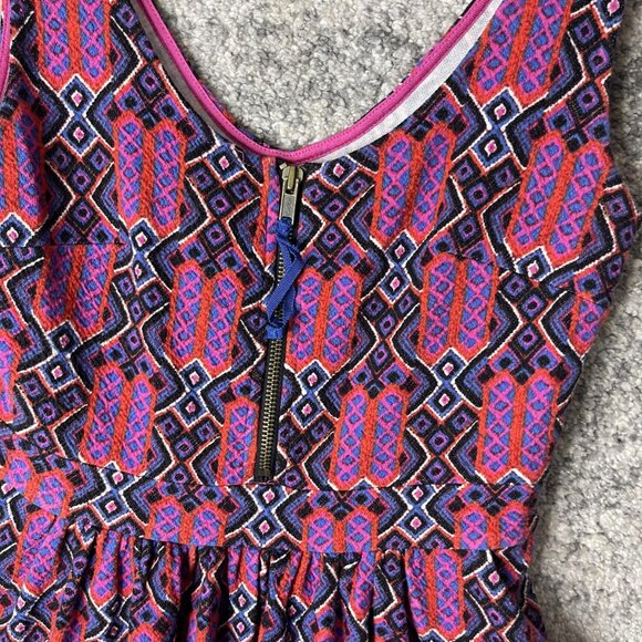 Maeve Dress Womens 6 Purple Red Geometric Fit & Flare Border Print Exposed Zip - Picture 4 of 8